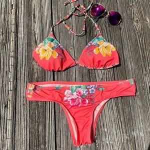 Hobie 2 Pc Triangle Bikini Top Cheeky Bottom Orange Lg